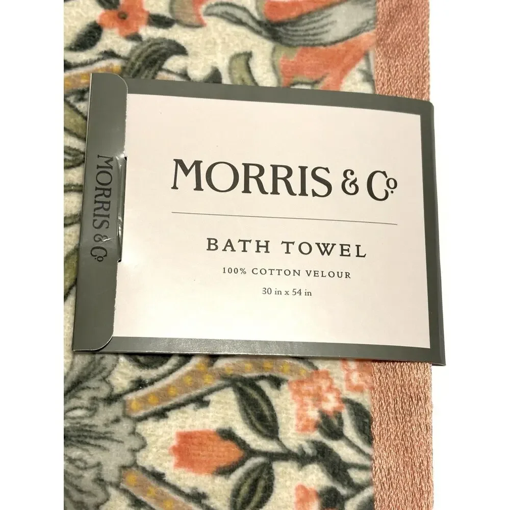 William Morris Co Bath Towel Woodland Weeds Coral Grn 1 Pc Velour NWT